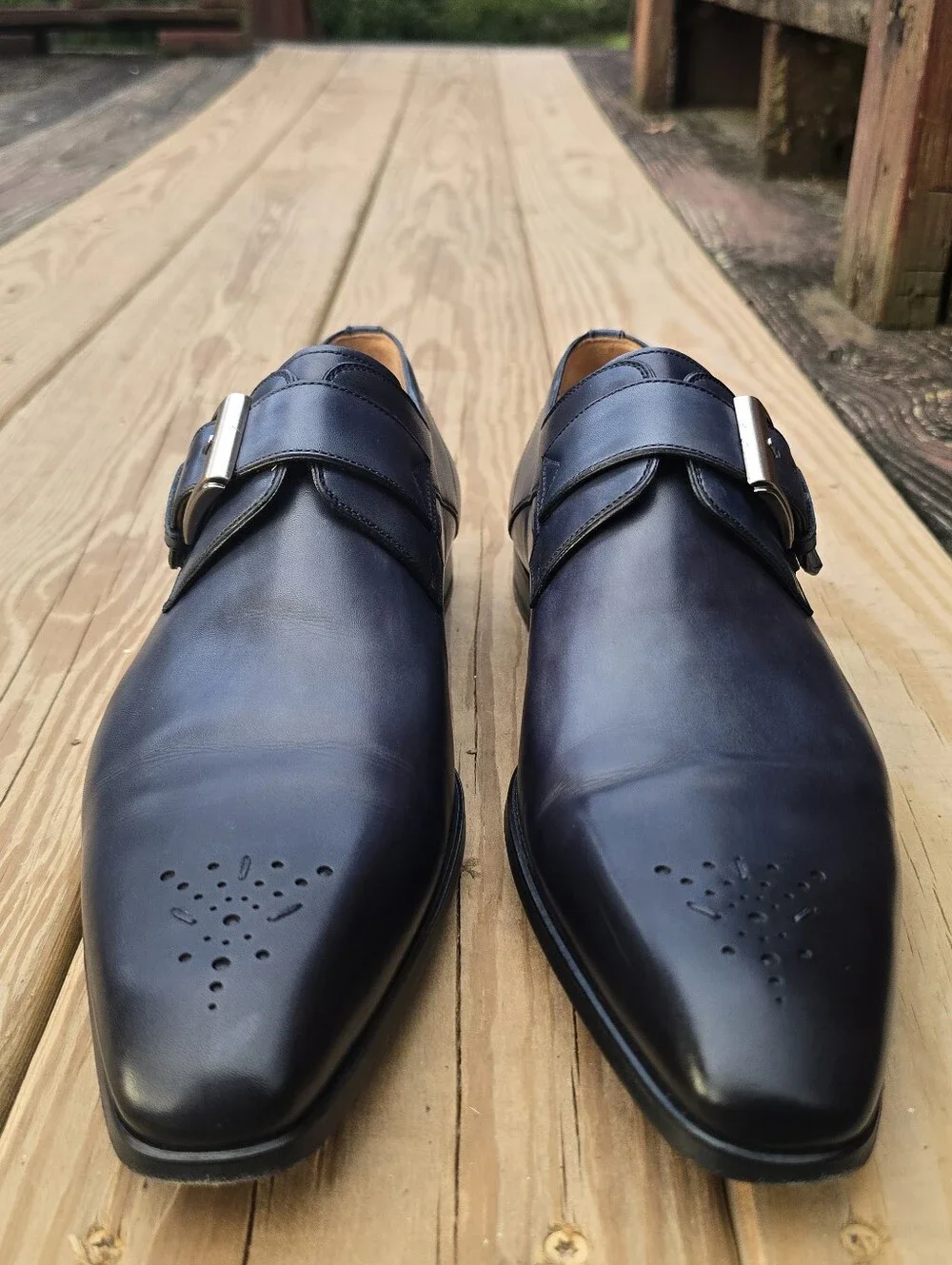 Magnanni, Marco II Monk Strap Dress Shoes, Blue Leather, Sz 8.5M
